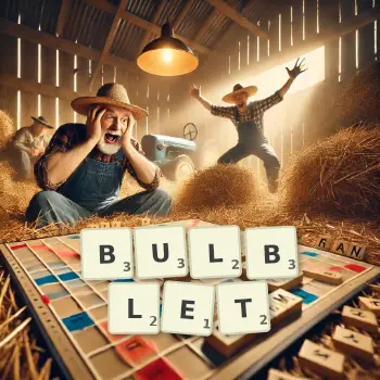 Creative illustration for a Scrabble game with the word BULBLET spelled out in tiles on the board.