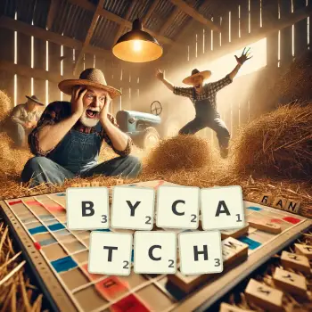 Creative illustration for a Scrabble game with the word BYCATCH spelled out in tiles on the board.
