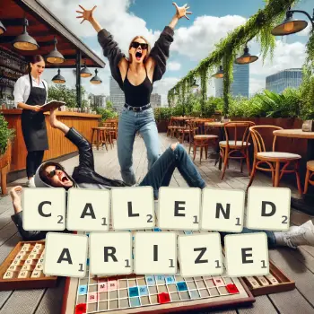 Creative illustration for a Scrabble game with the word CALENDARIZE spelled out in tiles on the board.