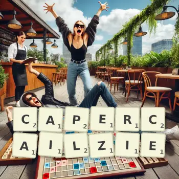Creative illustration for a Scrabble game with the word CAPERCAILZIE spelled out in tiles on the board.