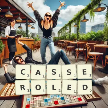 Creative illustration for a Scrabble game with the word CASSEROLED spelled out in tiles on the board.