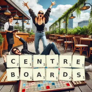 Creative illustration for a Scrabble game with the word CENTREBOARDS spelled out in tiles on the board.