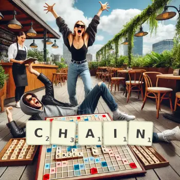 Creative illustration for a Scrabble game with the word CHAIN spelled out in tiles on the board.