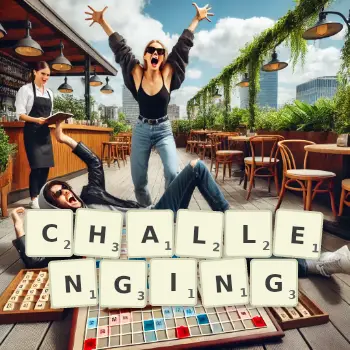 Creative illustration for a Scrabble game with the word CHALLENGING spelled out in tiles on the board.