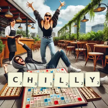 Creative illustration for a Scrabble game with the word CHILLY spelled out in tiles on the board.