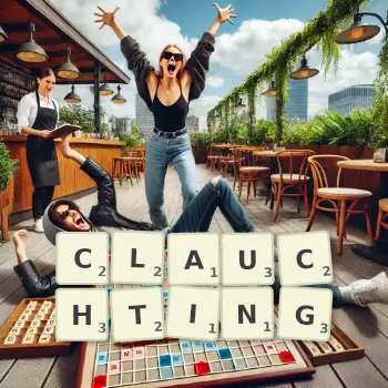 Creative illustration for a Scrabble game with the word CLAUCHTING spelled out in tiles on the board.