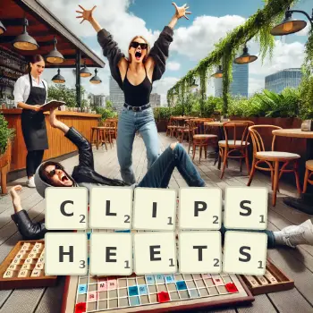 Creative illustration for a Scrabble game with the word CLIPSHEETS spelled out in tiles on the board.