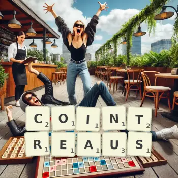 Creative illustration for a Scrabble game with the word COINTREAUS spelled out in tiles on the board.
