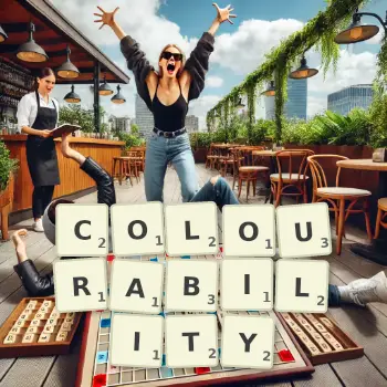 Creative illustration for a Scrabble game with the word COLOURABILITY spelled out in tiles on the board.
