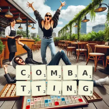 Creative illustration for a Scrabble game with the word COMBATTING spelled out in tiles on the board.