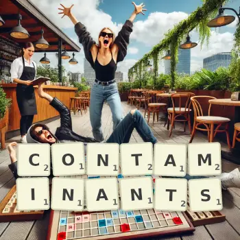 Creative illustration for a Scrabble game with the word CONTAMINANTS spelled out in tiles on the board.