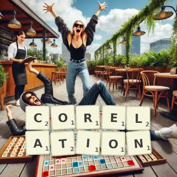 Creative illustration for a Scrabble game with the word CORELATION spelled out in tiles on the board.