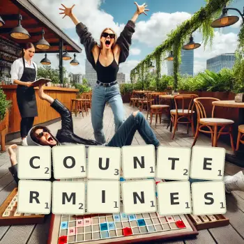 Creative illustration for a Scrabble game with the word COUNTERMINES spelled out in tiles on the board.
