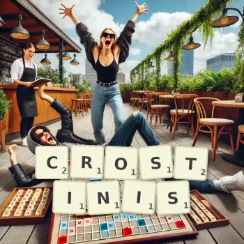 Creative illustration for a Scrabble game with the word CROSTINIS spelled out in tiles on the board.