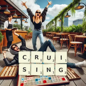 Creative illustration for a Scrabble game with the word CRUISING spelled out in tiles on the board.