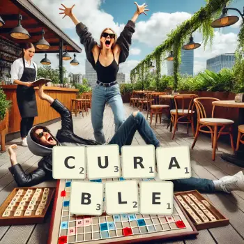 Creative illustration for a Scrabble game with the word CURABLE spelled out in tiles on the board.