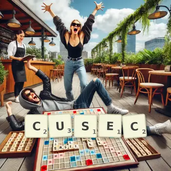Creative illustration for a Scrabble game with the word CUSEC spelled out in tiles on the board.