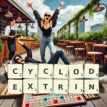 Creative illustration for a Scrabble game with the word CYCLODEXTRIN spelled out in tiles on the board.