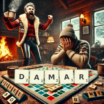 Creative illustration for a Scrabble game with the word DAMAR spelled out in tiles on the board.