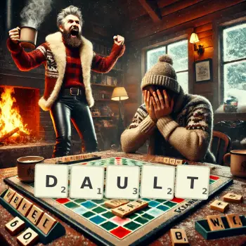 Creative illustration for a Scrabble game with the word DAULT spelled out in tiles on the board.