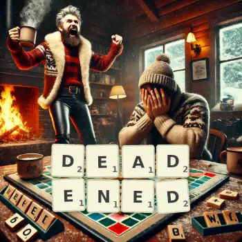 Creative illustration for a Scrabble game with the word DEADENED spelled out in tiles on the board.