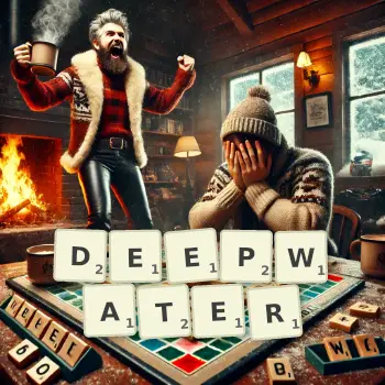 Creative illustration for a Scrabble game with the word DEEPWATER spelled out in tiles on the board.