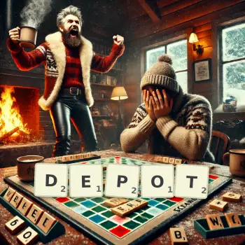 Creative illustration for a Scrabble game with the word DEPOT spelled out in tiles on the board.
