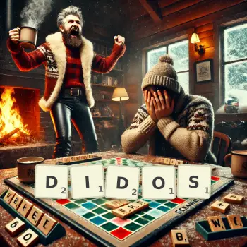 Creative illustration for a Scrabble game with the word DIDOS spelled out in tiles on the board.