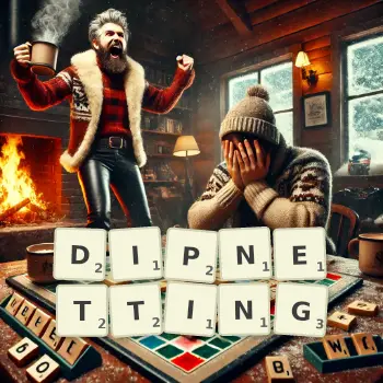 Creative illustration for a Scrabble game with the word DIPNETTING spelled out in tiles on the board.