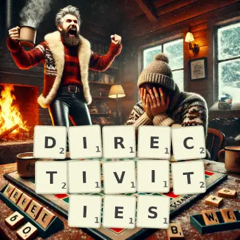 Creative illustration for a Scrabble game with the word DIRECTIVITIES spelled out in tiles on the board.