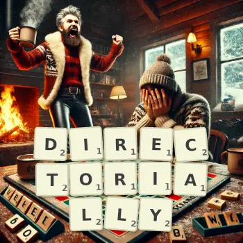 Creative illustration for a Scrabble game with the word DIRECTORIALLY spelled out in tiles on the board.