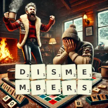 Creative illustration for a Scrabble game with the word DISMEMBERS spelled out in tiles on the board.