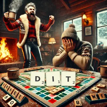 Creative illustration for a Scrabble game with the word DIT spelled out in tiles on the board.