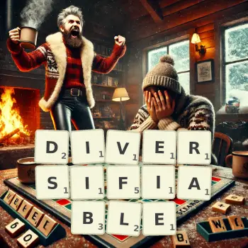 Creative illustration for a Scrabble game with the word DIVERSIFIABLE spelled out in tiles on the board.