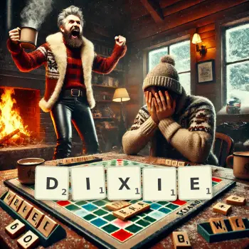 Creative illustration for a Scrabble game with the word DIXIE spelled out in tiles on the board.