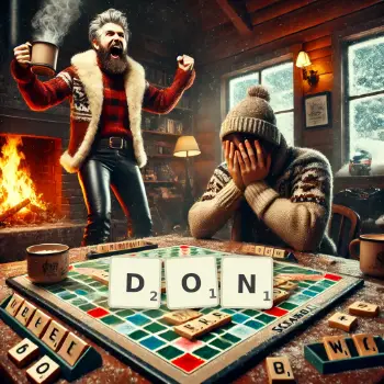 Creative illustration for a Scrabble game with the word DON spelled out in tiles on the board.