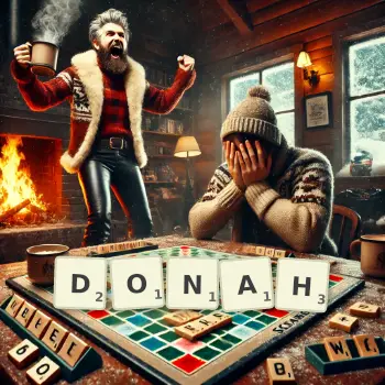 Creative illustration for a Scrabble game with the word DONAH spelled out in tiles on the board.