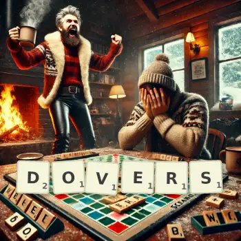 Creative illustration for a Scrabble game with the word DOVERS spelled out in tiles on the board.