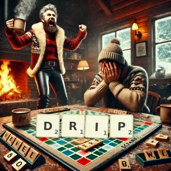 Creative illustration for a Scrabble game with the word DRIP spelled out in tiles on the board.