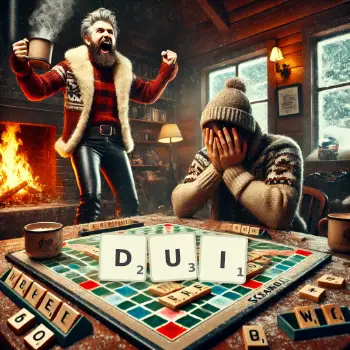 Creative illustration for a Scrabble game with the word DUI spelled out in tiles on the board.