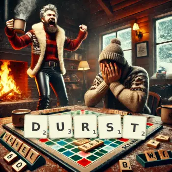 Creative illustration for a Scrabble game with the word DURST spelled out in tiles on the board.