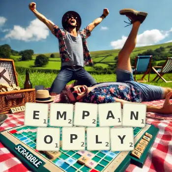 Creative illustration for a Scrabble game with the word EMPANOPLY spelled out in tiles on the board.