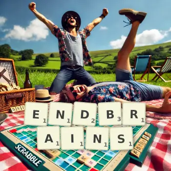 Creative illustration for a Scrabble game with the word ENDBRAINS spelled out in tiles on the board.