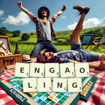 Creative illustration for a Scrabble game with the word ENGAOLING spelled out in tiles on the board.