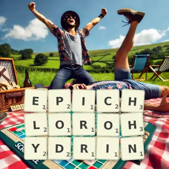 Creative illustration for a Scrabble game with the word EPICHLOROHYDRIN spelled out in tiles on the board.