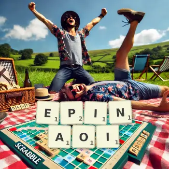 Creative illustration for a Scrabble game with the word EPINAOI spelled out in tiles on the board.