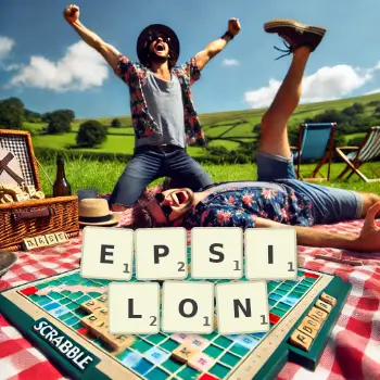 Creative illustration for a Scrabble game with the word EPSILON spelled out in tiles on the board.