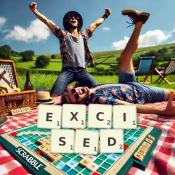 Creative illustration for a Scrabble game with the word EXCISED spelled out in tiles on the board.