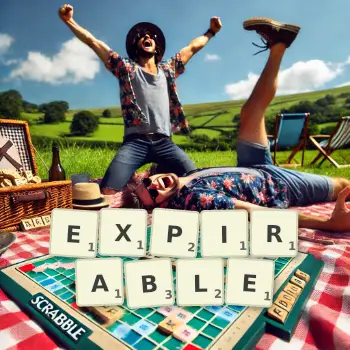 Creative illustration for a Scrabble game with the word EXPIRABLE spelled out in tiles on the board.