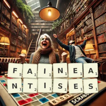 Creative illustration for a Scrabble game with the word FAINEANTISES spelled out in tiles on the board.